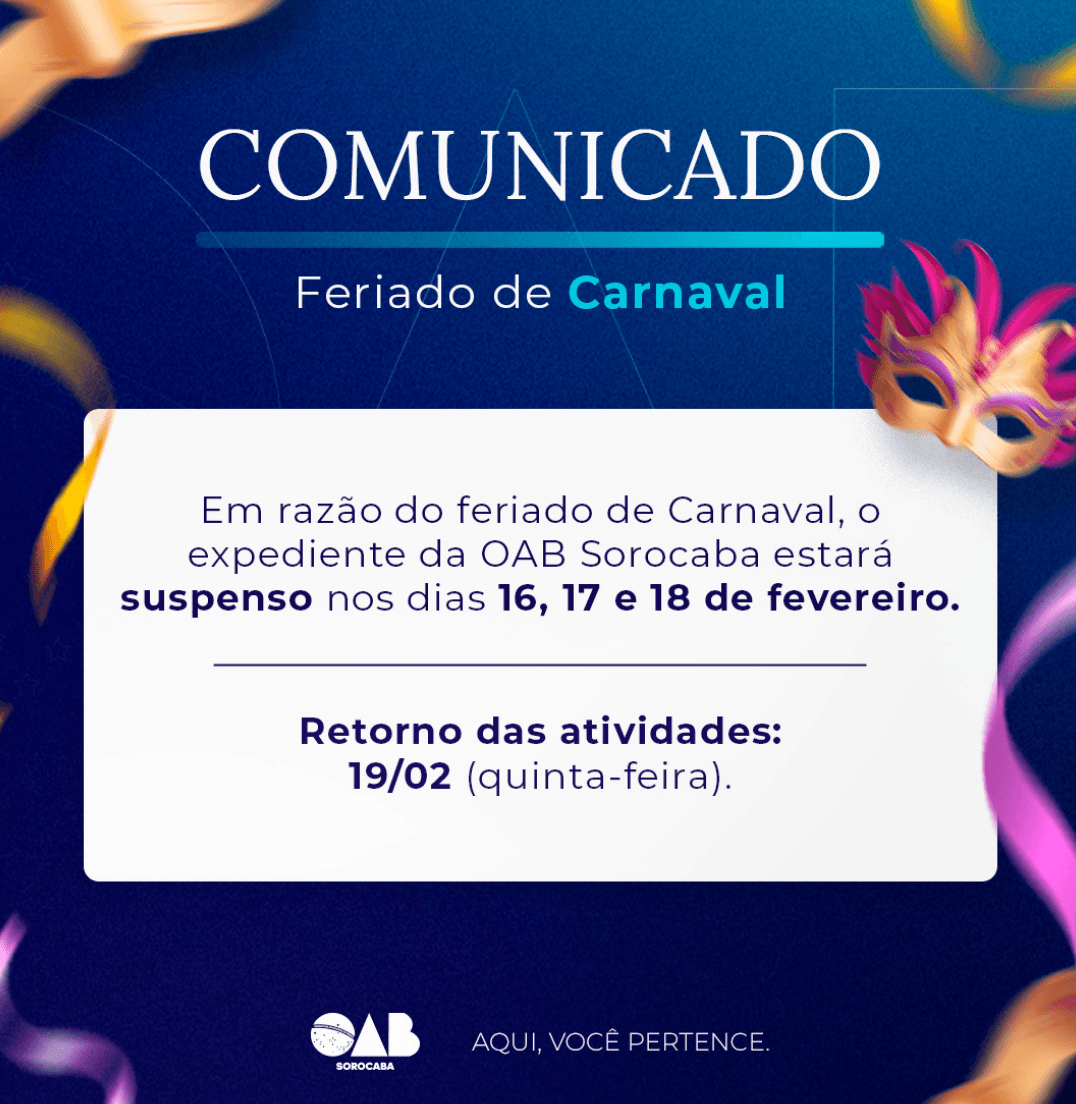 📣 Comunicado - Feriado de Carnaval