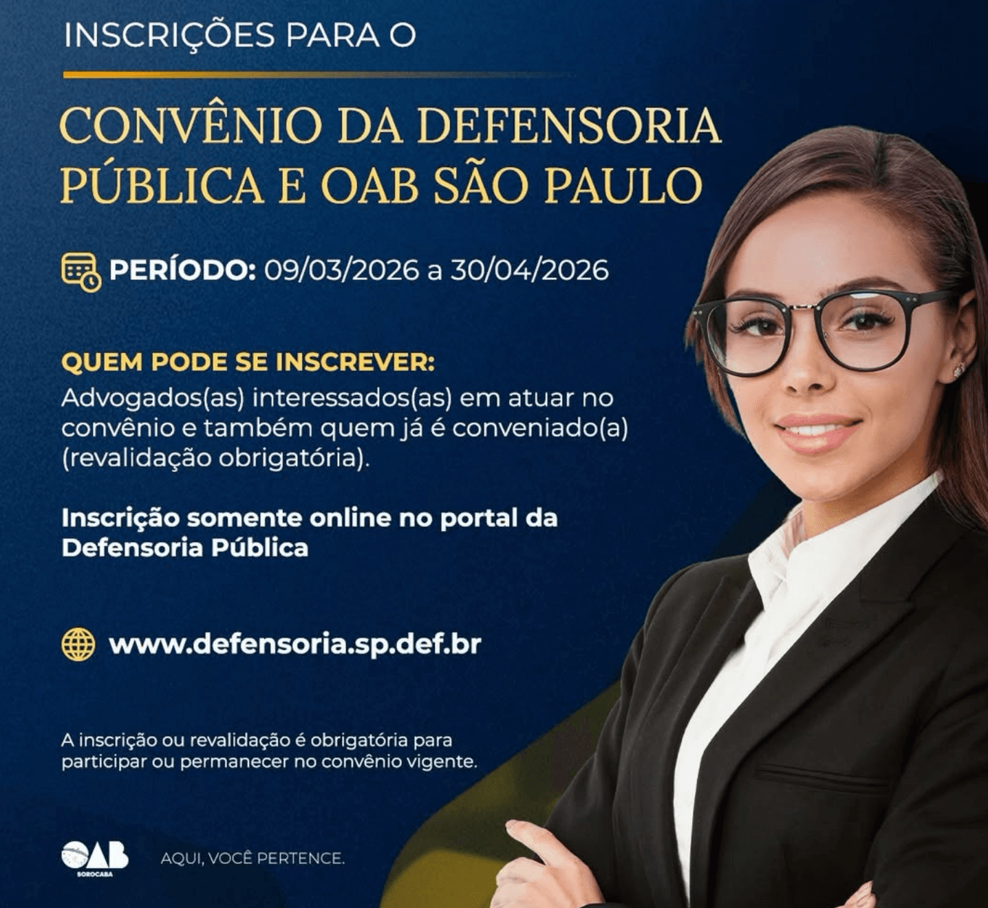 INSCRIÇÕES ABERTAS: Convênio entre a Defensoria Pública e a OAB SP